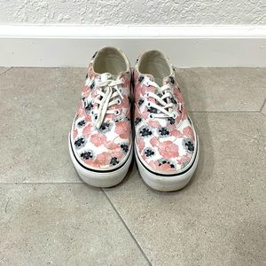 Vans (size 8) gray and pink flower pattern
